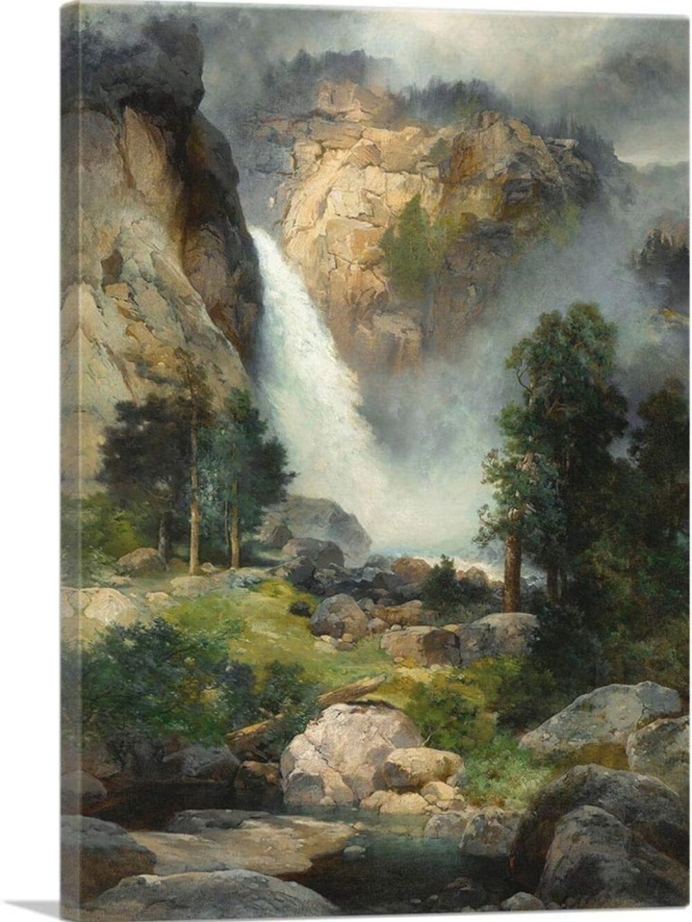 Stretched Framed Canvas Art Print - Cascade Falls Yosemite Wall Decor 26"x18